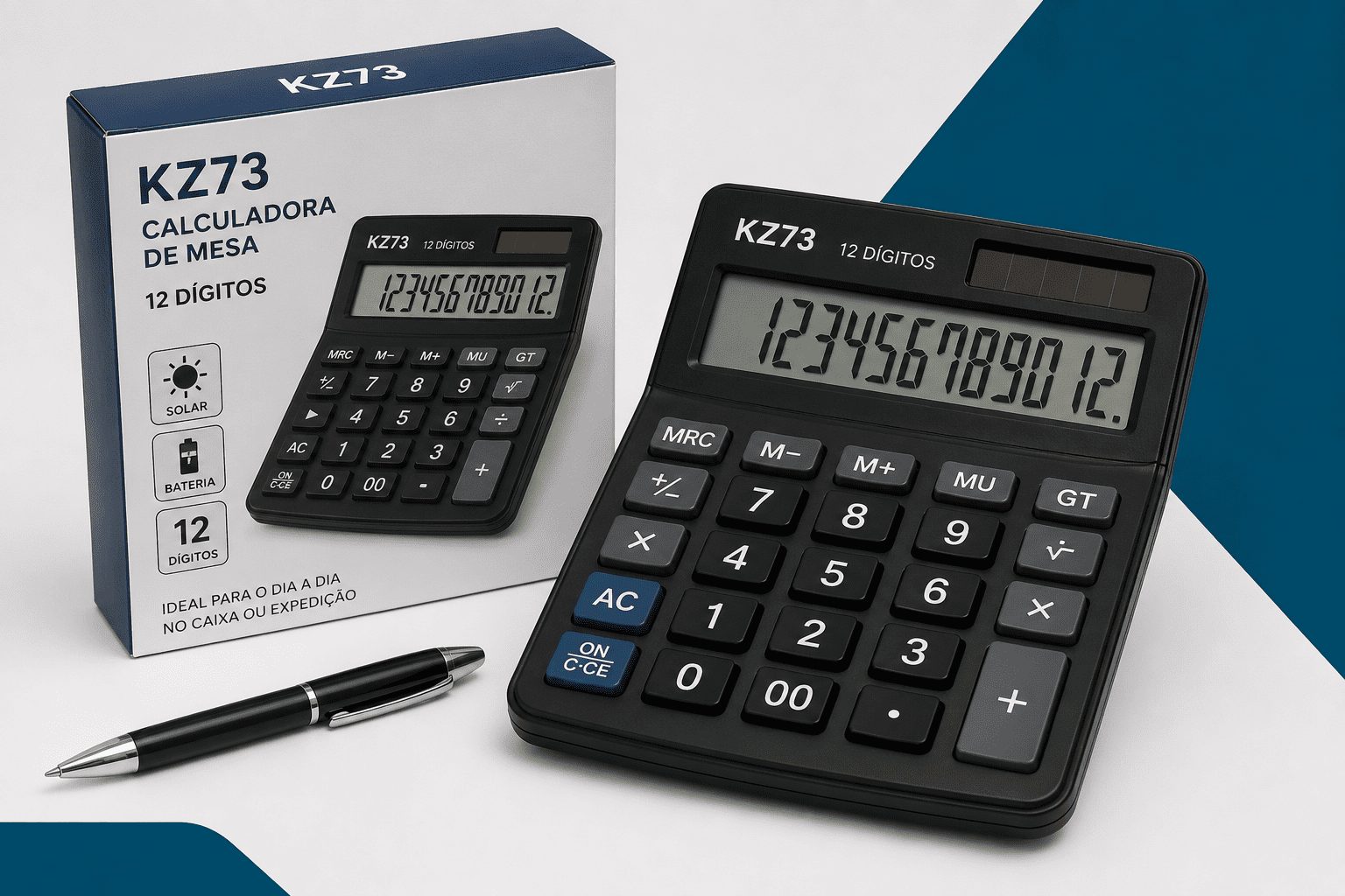 Calculadora de mesa 12 dígitos utilizada para operações de caixa, escritório e expedição logística